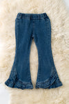Blue denim jeans with ruffle hem. PNG40132 SOL