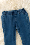 Blue denim jeans with ruffle hem. PNG40132 SOL