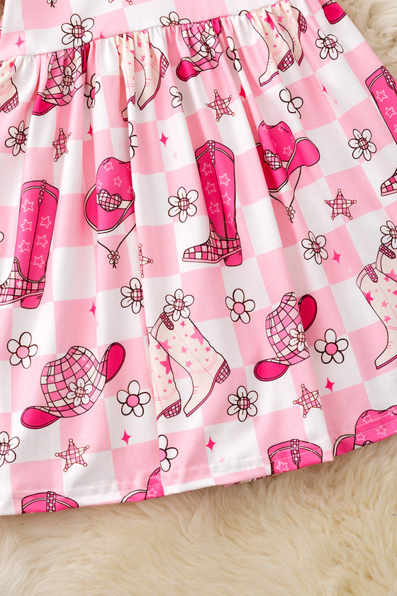 Western-checkered printed girls dress. DRG54119 AMY