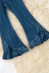 Blue denim jeans with ruffle hem. PNG40132 SOL