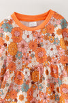 Orange printed floral long sleeve top and matching bottoms. OFG61638 Bre
