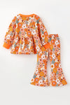 Orange printed floral long sleeve top and matching bottoms. OFG61638 Bre