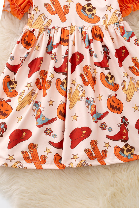 Halloween pumpkin printed wester dress. DRG54388 JEAN