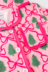 Pink Christmas tree & bow printed girls pajamas. PJG60521 SOL