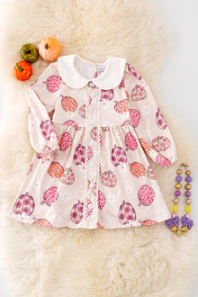  🍁DRG42124 NAY: Pumpkin printed dress w/ bubble sleeve. 🍁