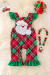 RPG40807 NAYDINE: Santa applique plaid romper.