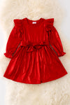 DRG42226 JEAN: Shimmery red angel sleeve dress.