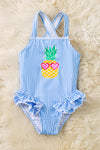 Blue & white stripe swimsuit w/ printed pineapple. SWG60086 JEAN