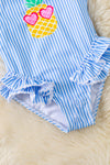 Blue & white stripe swimsuit w/ printed pineapple. SWG60086 JEAN