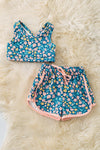 Teal ditsy floral printed bralette & shorts. OFG60144 SOL