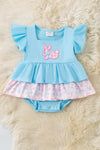 Gingham easter bunny applique on blue bodysuit. RPG60589 AMY