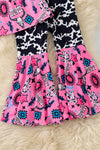 Howdy, concho,bull skull Pink tunic with cow printed angel sleeves & matching bottoms. OFG60709 SOL