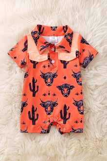 Orange Highland cow printed baby romper. RPB50727 SOL