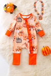 Coquette pumpkin printed girls baby onesie w/ruffle butt. RPG53657 AMY