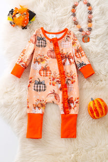  Coquette pumpkin printed girls baby onesie w/ruffle butt. RPG53657 AMY