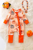 Coquette pumpkin printed girls baby onesie w/ruffle butt. RPG53657 AMY