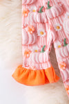 Pink pumpkin printed w/orange trim baby onesie. RPG53725 jean
