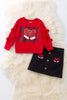 "Merry & Bright" Red pom pom sleeve sweatshirt & denim skirt. OFG51241 JEAN