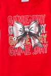 Game Day" Red baseball tee & white shorts. OFG50268 SOL