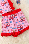 Patriotic cherry printed on Pink girls short outfit. OFG50481 SOL