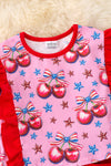 Patriotic cherry printed on Pink girls short outfit. OFG50481 SOL