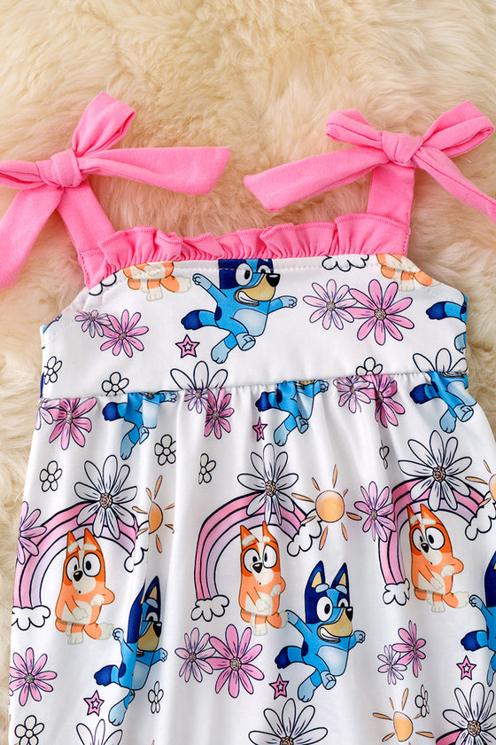 Blue* printed Girls romper w/ruffle hem. RPG50207 JEA