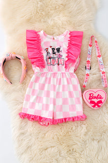  Ew Love" Checkered printed girls romper. PNG50103 AMY