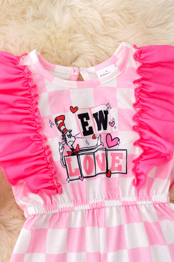 Ew Love" Checkered printed girls romper. PNG50103 AMY