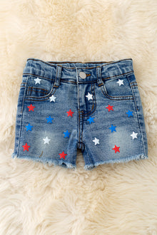  Multi-Color star printed (patriotic denim shorts. PNG50141 AMY