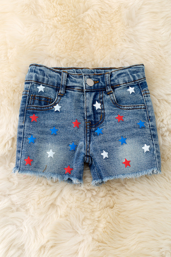 Multi-Color star printed (patriotic denim shorts. PNG50141 AMY