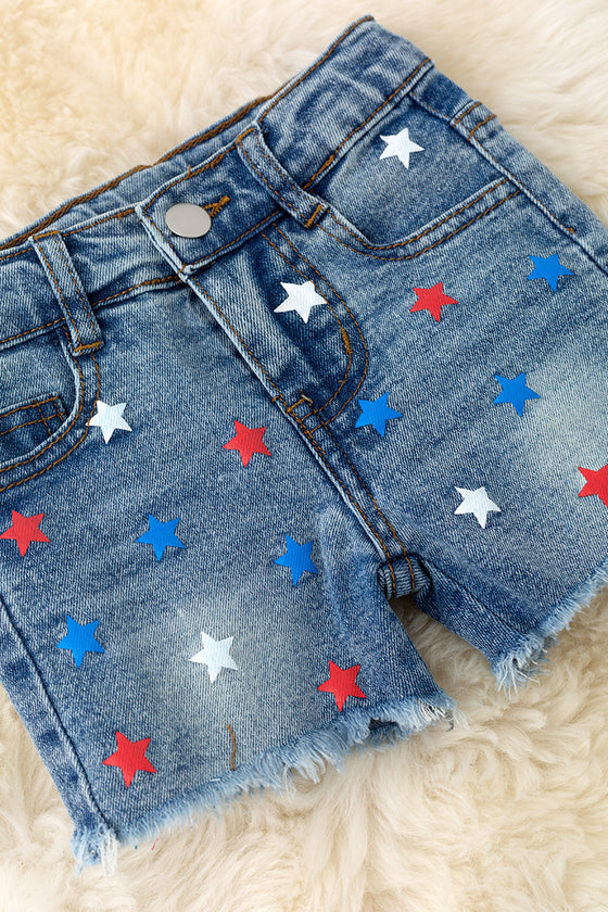 Multi-Color star printed (patriotic denim shorts. PNG50141 AMY