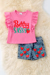 Berry Sassy" Strawberry printed on pink top & shorts. OFG50253 JEAN