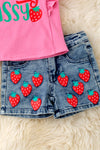 Berry Sassy" Strawberry printed on pink top & shorts. OFG50253 JEAN