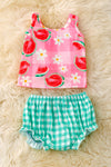 Watermelon gingham printed baby set. OFG50424 SOL