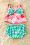 Watermelon gingham printed baby set. OFG50424 SOL