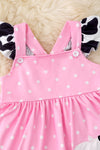 Pink polka dot cow applique dress w/ruffle trim. DRG50391 SOL