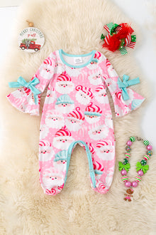  Santa printed on baby with mint trim baby romper. RPG53721 AMY
