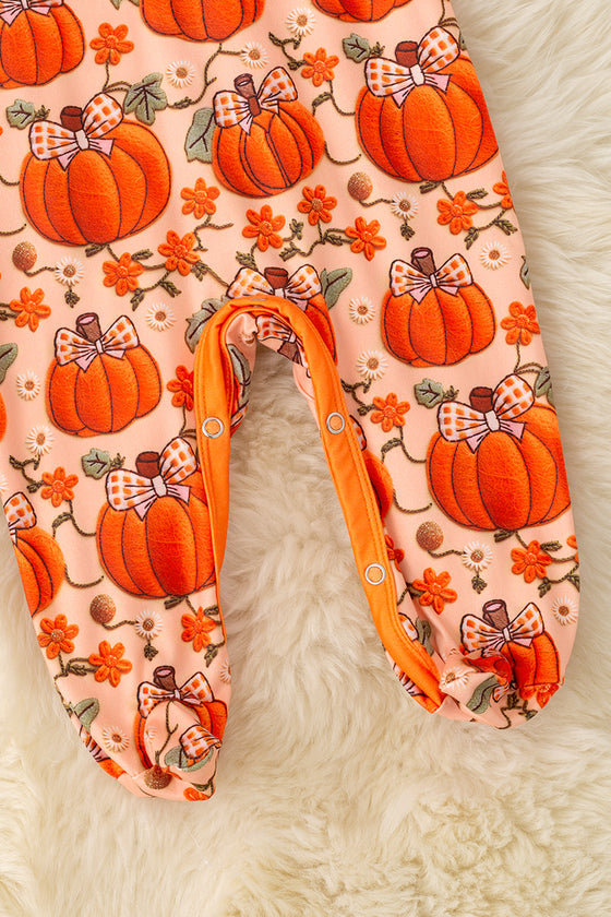Fall pumpkin printed girls baby onesie with footie. RPG53722 SOL