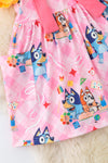 Pink Blue* & plaid printed girls dress with yellow sleeves. DRG50703 SOL