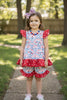 Flag printed girls twirl top & ruffle short set. OFG50219 AMY-