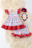 Flag printed girls twirl top & ruffle short set. OFG50219 AMY-