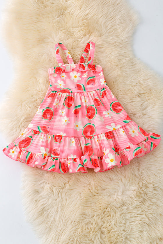 Sweet watermelon /floral ruffle dress. DRG50702 JEA