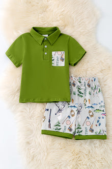  Green Boys hunting 2 piece short set. OFB50052 AMY-