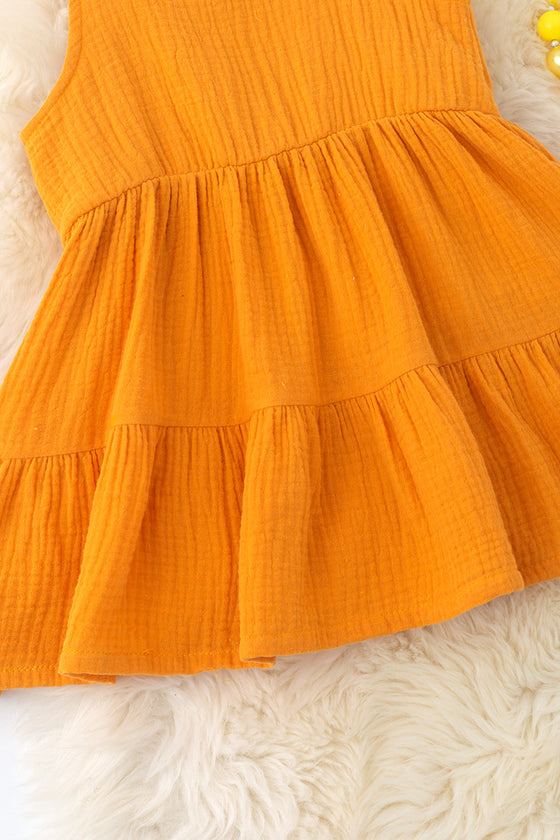 Mustard gauze crinkle fabric dress.  DRG50866 JEAN