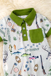 Hunting buddy baby romper with green hem. RPB50189 AMY