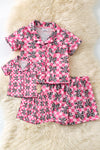 Cow printed bow printed on checkered pajamas set. PJG60111 JEAN