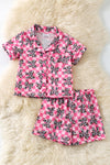 Cow printed bow printed on checkered pajamas set. PJG60111 JEAN