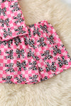 Cow printed bow printed on checkered pajamas set. PJG60111 JEAN