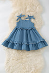 Lt. blue denim dress with ruffle detail. DRG60415 SOL