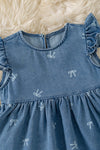 Bleached bow ruffle hem dress with angel sleeves. DRG60416 JEAN
